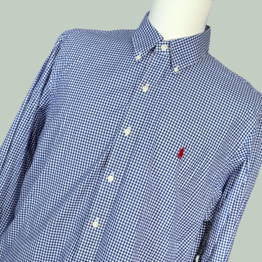 Polo Ralph Lauren Button Down Shirt Men's XL Blue Gingham Excellent Long Sleeve